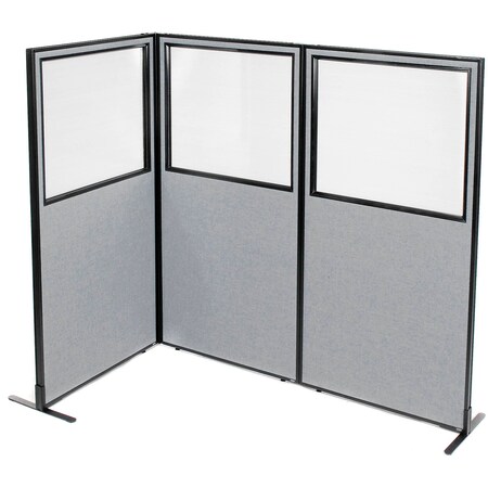 Interion By Global Industrial Interion Freestanding 3-Panel Corner Room Divider w/Partial Window 36-1/4inW x 72inH Panels Gray 695045GY